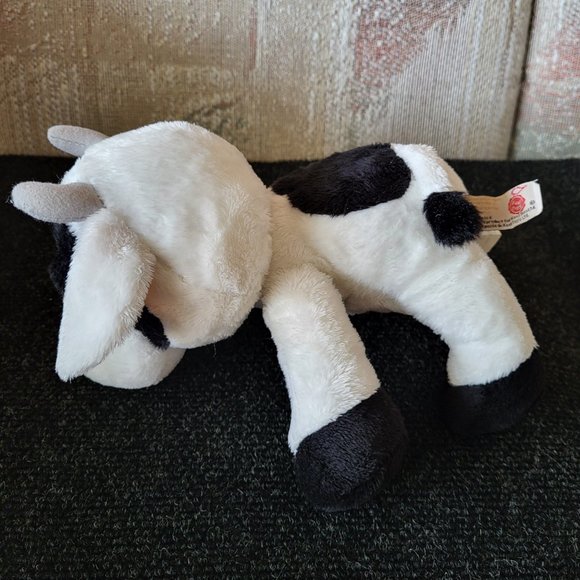 KEEL TOYS Black & White 9" Cow Plush with Blue Eyes & Pocket Stuffed Animal Toy - Picture 5 of 9